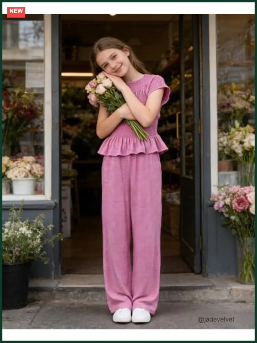 Girls 2 Piece Set Summer Outfit Pleated Top Wide Leg Pants